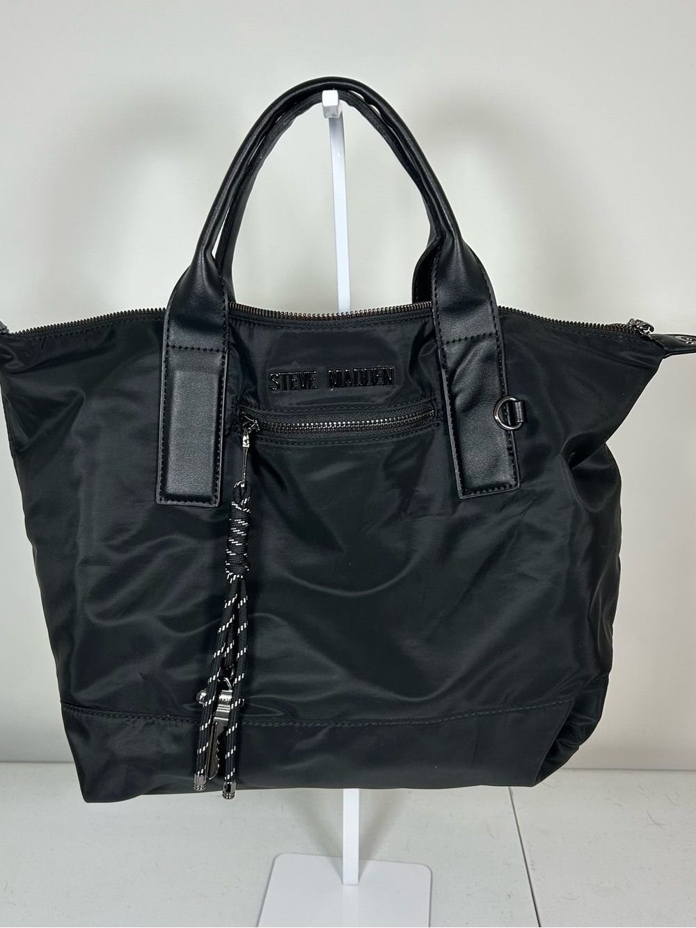 Steve Madden Black Nylon Tote with Leather-Style Handles